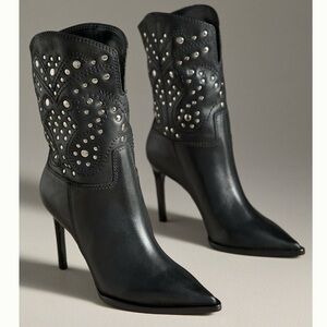 🖤 Anthropologie 🖤 Black Stiletto Studded High-Heel
Western Ankle Boots 41 / 10
